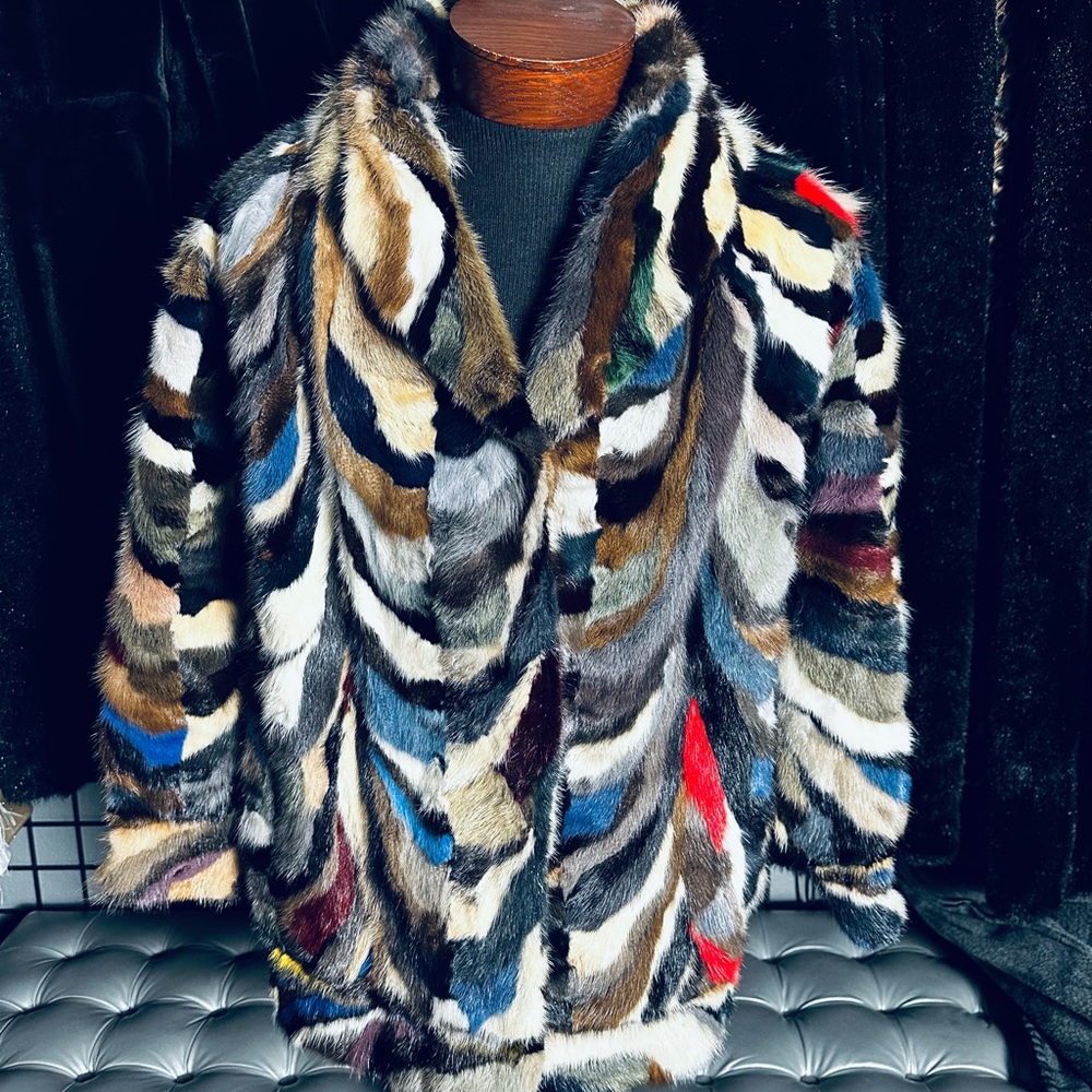M. Jacques Designer Furs Vintage EXTREMELY RARE Dyed Multicolor Mink Fur Coat